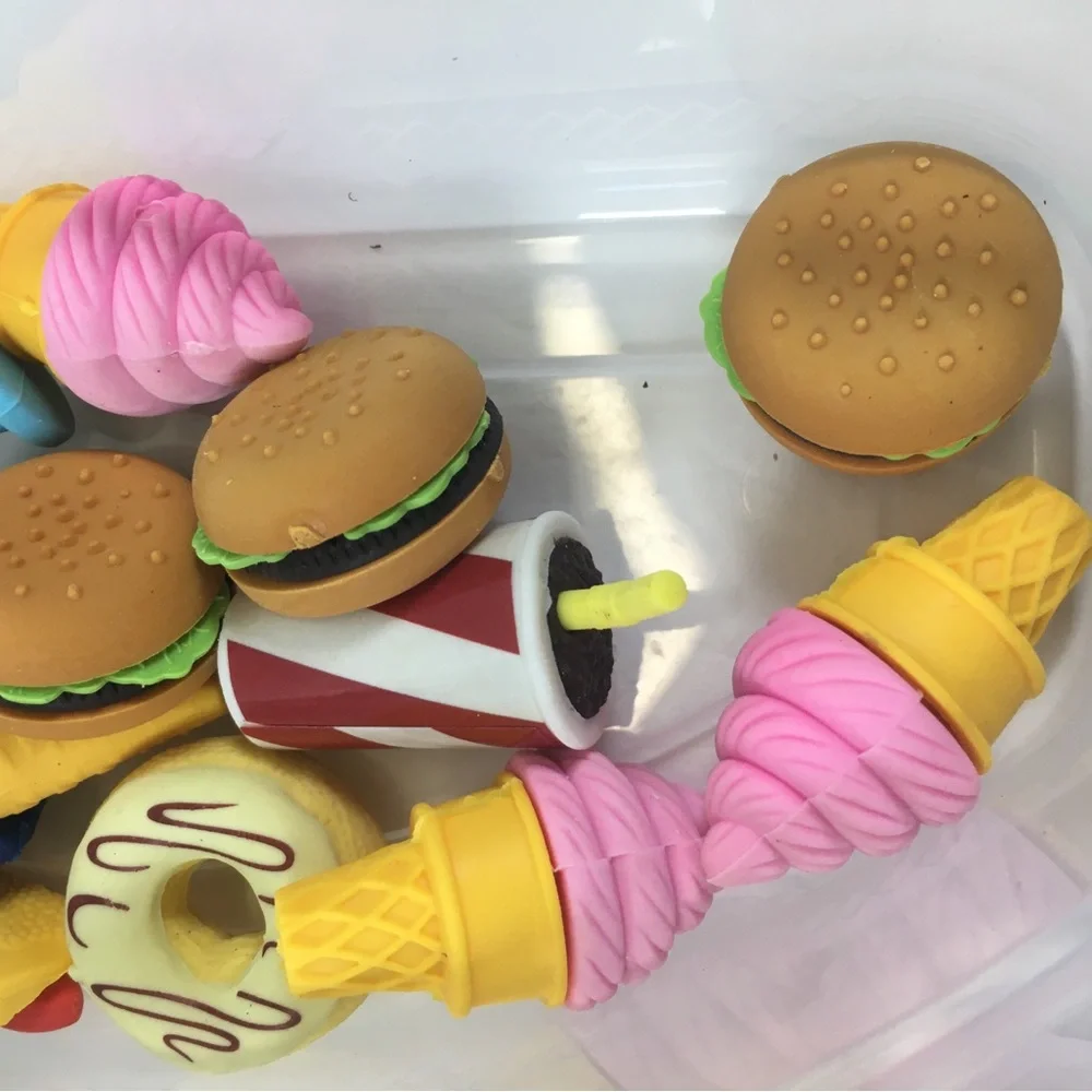 Novelty Erasers Lot of 25 Colorful Mini Food Eraser Set Pink, Yellow, Blue,Brown